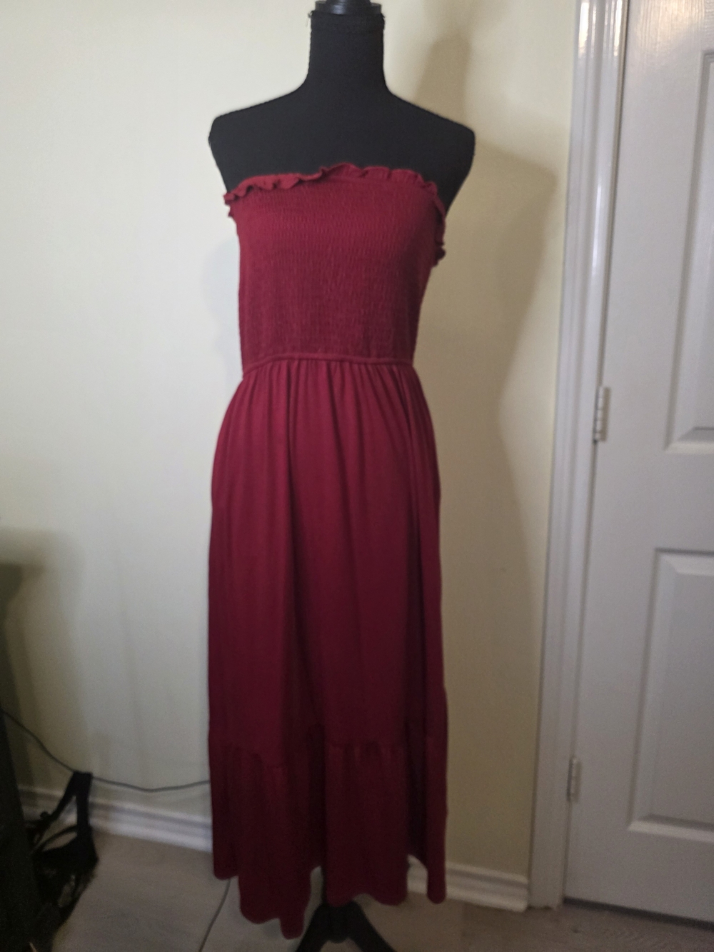Strapless Smocked Maxi Dress - Red